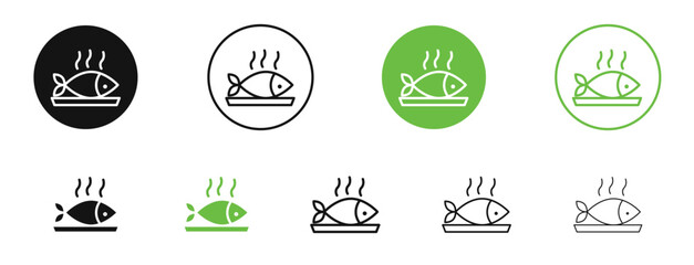 Cooked Fish icons in black and green colors. vector pack