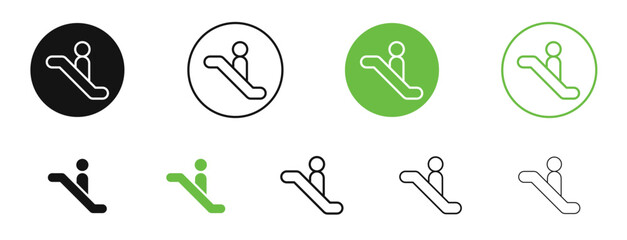 Escalator icons in black and green colors. vector pack