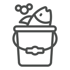 Fish in water bucket line icon, fishing, fishery concept. Vector graphics. Full bucket of fish sign on white background, outline style icon for mobile or web design.