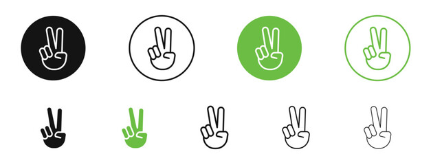 Hand peace icons in black and green colors. vector pack