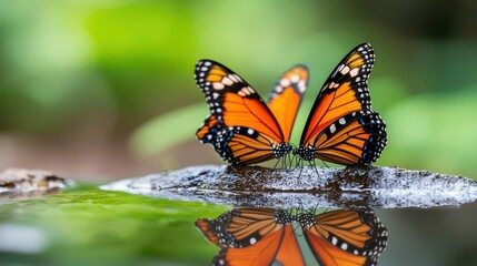 Fototapeta premium A group of butterflies gathering around a water puddle, demonstrating essential pollinator behavior