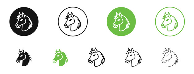 Horse icons in black and green colors. vector pack