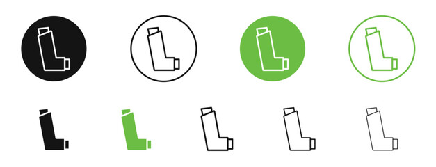 Inhaler icons in black and green colors. vector pack