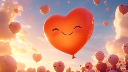 Fototapeta premium Numerous heart shaped balloons floating joyfully in the sky