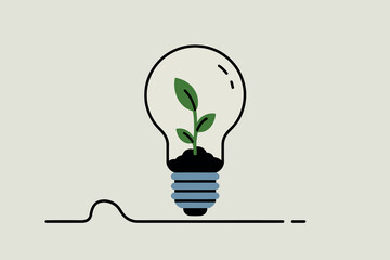 Plant sprouting inside a light bulb, sustainability concept