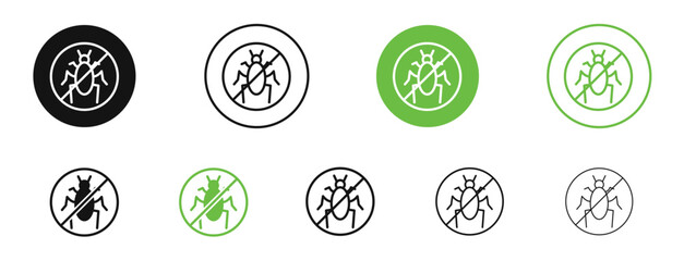 No Bug icons in black and green colors. vector pack