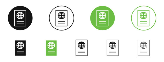 Passport icons in black and green colors. vector pack