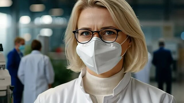 Healthcare professional wearing a mask in a modern clinic environment engaged in patient care and safety protocols in 2023