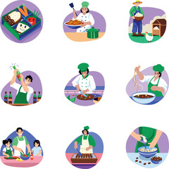 Pack of Flat Style Expert Chef Illustrations 
