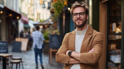 Obraz premium Confident Man in Stylish Coat on City Street
