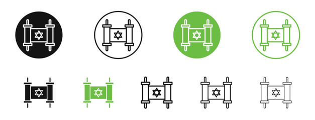 Scroll Torah icons in black and green colors. vector pack