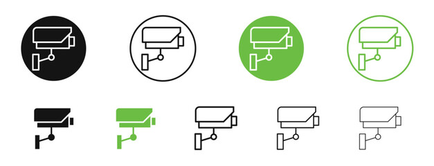 Security Camera icons in black and green colors. vector pack