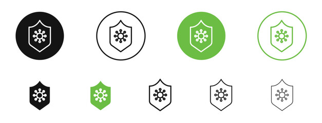Shield virus icons in black and green colors. vector pack