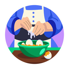 Egg cracking in a bowl, flat style illustration