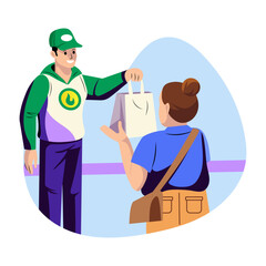 A flat style illustration of food delivery man