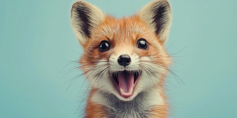 Obraz premium A charming fox beams with joy against a serene background.