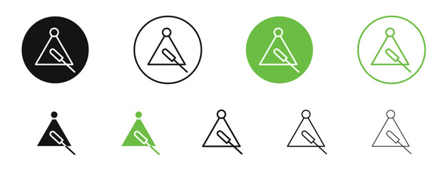 Triangle music icons in black and green colors. vector pack