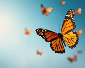 Obraz premium Monarch butterfly migration scene with thousands of butterflies in flight, a breathtaking natural spectacle