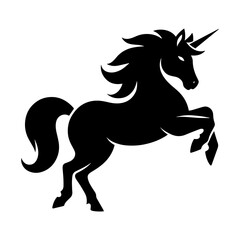 rearing unicorn in bold black silhouette illustration