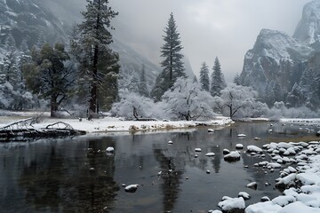 Yosemite National Park in winter, California, United States.