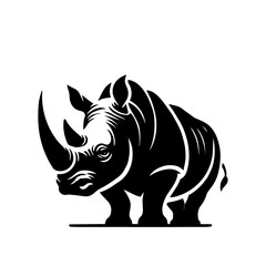 rhino illustration in bold black silhouette with dynamic linework