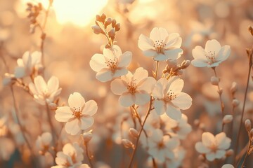 Experience the Breathtaking Beauty of Blooming Cherry Blossoms Under a Vibrant Sunset in a Serene Springtime Landscape