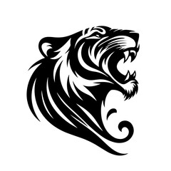 roaring tiger head with dynamic curved lines