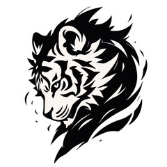 tribal tiger head with stylized fur and dynamic contour lines