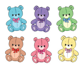 Set Cute teddy bear vector hand drawn illustration cute print design for kids 
