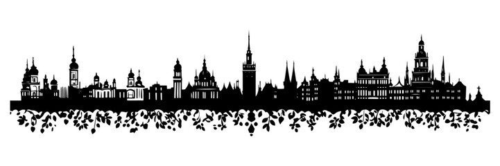 Fototapeta premium historic city skyline silhouette black and white architectural illustration