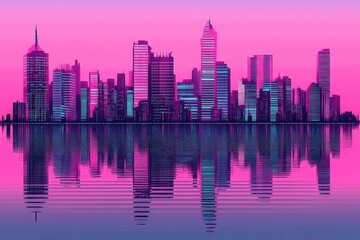 Obraz premium Skyscrapers rise reflecting in the still tranquil water surface