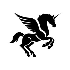 flying unicorn pegasus silhouette shape logo style engraving laser cutting print