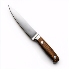 Paring Knife with Wooden Handle on White Background