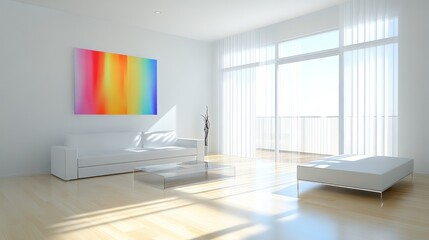Fototapeta premium Bright Modern Living Room with Rainbow Art