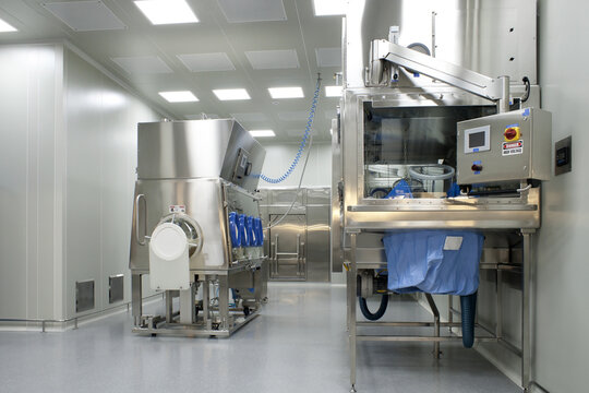 Automatic medicine production line in a clean room.
