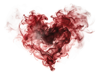 , dark red smoke in heart love shape isolated on white background  .PNG