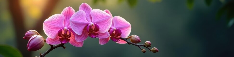 Fototapeta premium Delicate pink orchid blossoms beside fragrant sticks , botanical, aroma