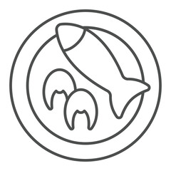 Fillet, fish on plate and knife thin line icon, fishery cooking concept. Vector graphics. Fresh fish dish sign on white background, outline style icon for mobile or web design.