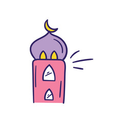 Minaret color line doodle icon with white background vector stock illustration
