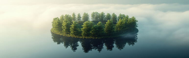 Obraz premium Trees arranged in a perfect circle, floating overhead, hazy horizon