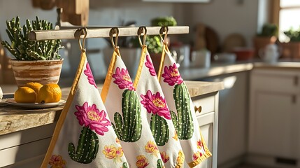 Fototapeta premium Stylish kitchen featuring a lush cactus plant adding a touch of nature to the bright and inviting culinary space