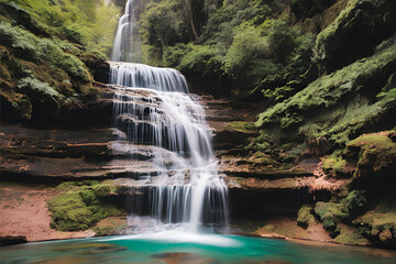Fototapeta premium Majestic Waterfall Cascading Over Rocky Cliffs