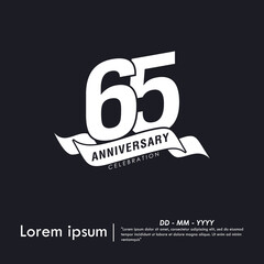 Obraz premium 60th years anniversary celebration emblem. white anniversary logo isolated with ribbon on black background. monotone color. vector illustration template design for web, flyers, poster, greeting card 