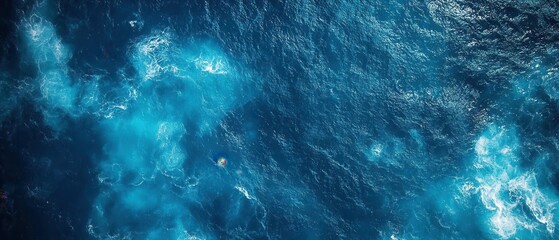 Obraz premium Aerial View of Deep Blue Ocean Waters with White Foaming Waves and Sunlight Reflections Creating a Textured Seascape