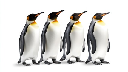 Fototapeta premium Four Majestic King Penguins in a Row: Antarctic Wildlife