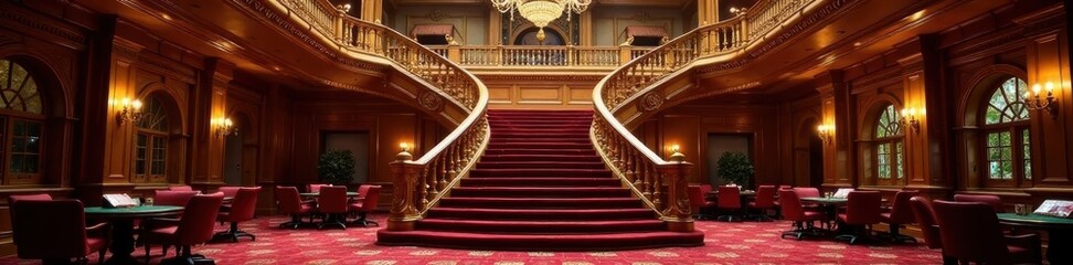 Grand staircase, ornate details, Lviv casino interior, classic, travel