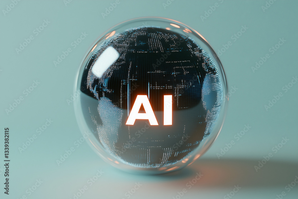 Poster ai in the sphere: a conceptual image of artificial intelligence, with the letters 