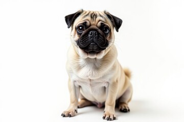 Fototapeta premium Adorable pug dog, isolated on white background, charming, adorable