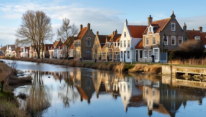 Obraz premium Canals of the old town of Volendam, Holland.