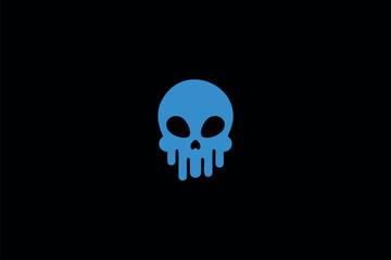 A simple, minimalistic design with a dominant blue skull icon set against a black background. The skull appears to be dripping, giving it a somewhat melting or ethereal appearance. 